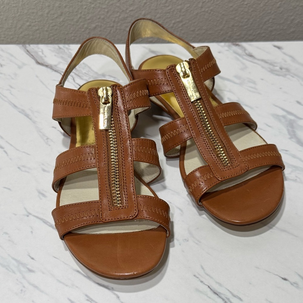 Brown Gladiator Sandals with Gold Zipper